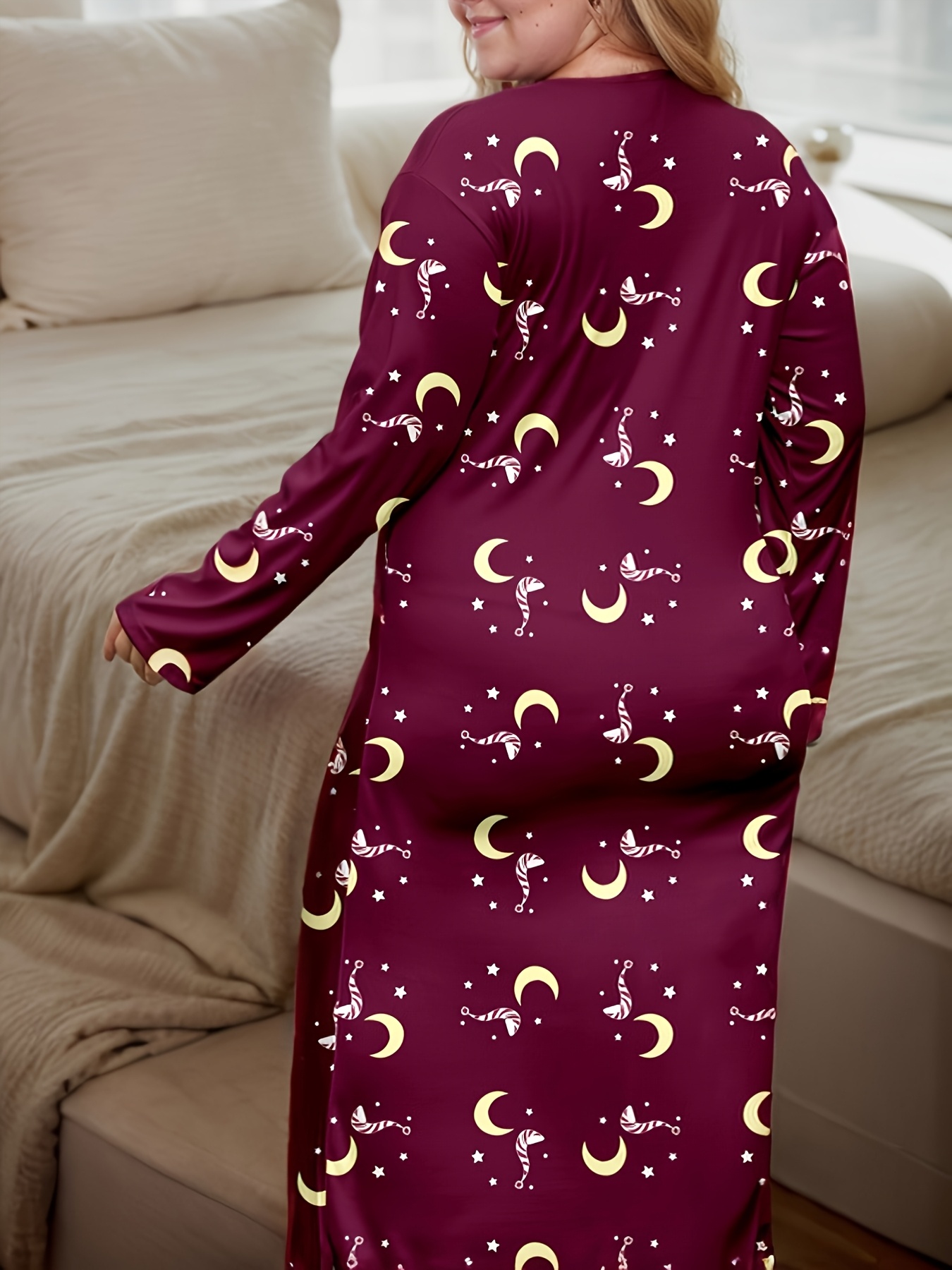 womens plus size long sleeve nightgown - Temu Oman