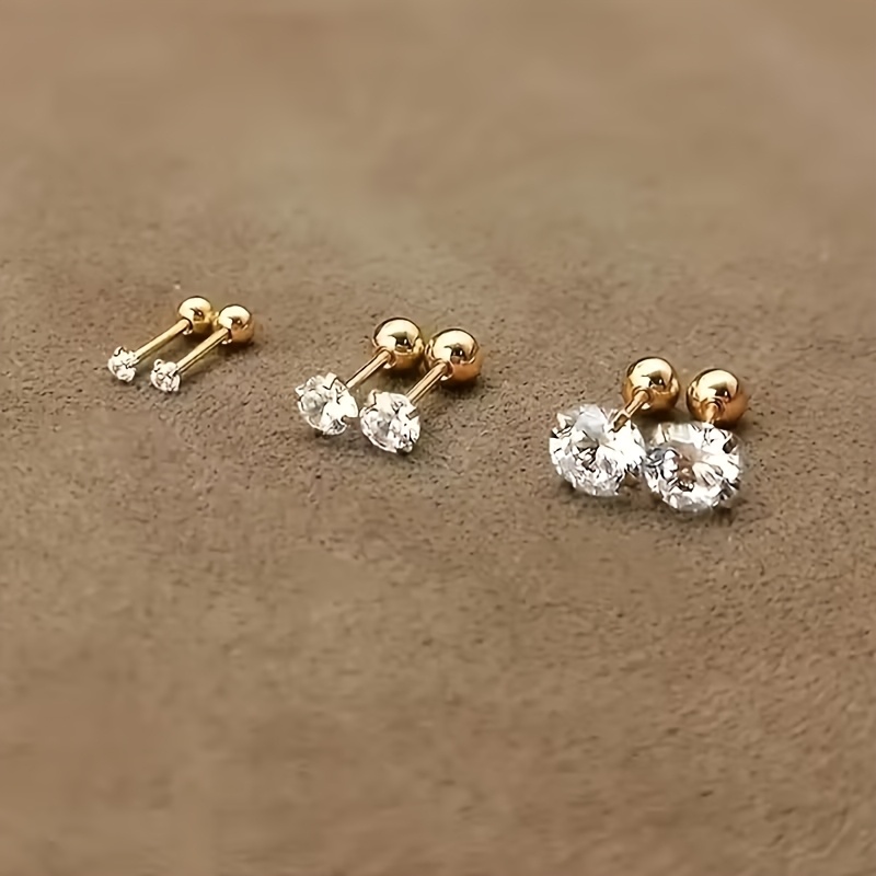 TEMU 6pcs Of Minimalist Retro Round Synthetic Zirconia Stainless Steel Twisted Ball Earring Set, Suitable For Women' Leisure And Vacation Wear