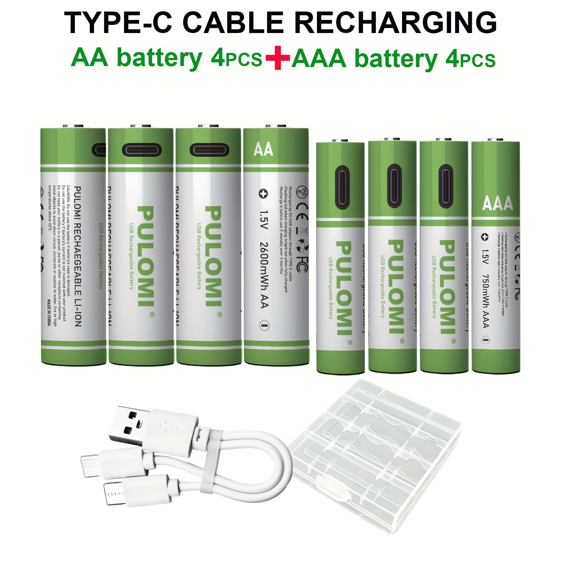 Image of 4pcs Aa + 4pcs Aaa Battery Aa+aaa Batteries Set, Aa Aaa Rechargeable Lithium , High Capacity 1.5v 1733mah 2600mwh + 500mah 750mwh Rechargeable Lithium Battery, 1.5 Hours Fast Charge, Output