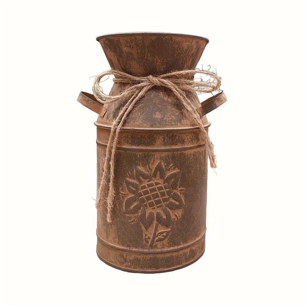 Image of Vintage Sunflower// Embossing Of The Tin Milk Jug Flower Vase Home And Garden Decoration