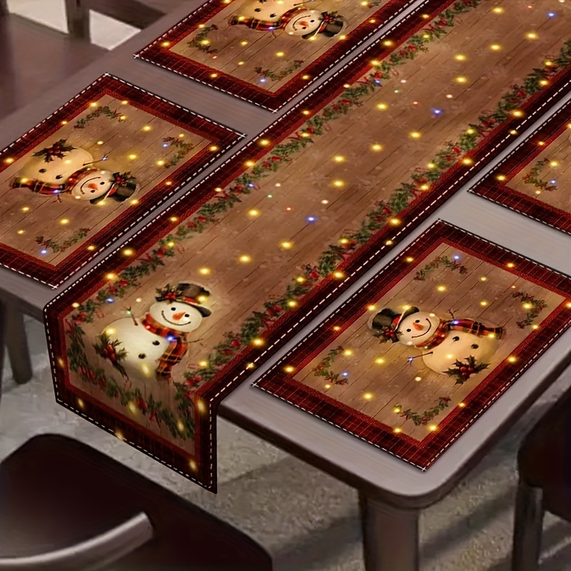 

1pc Christmas Snowman Table , Rectangular Table Decor For & , / - Multiple