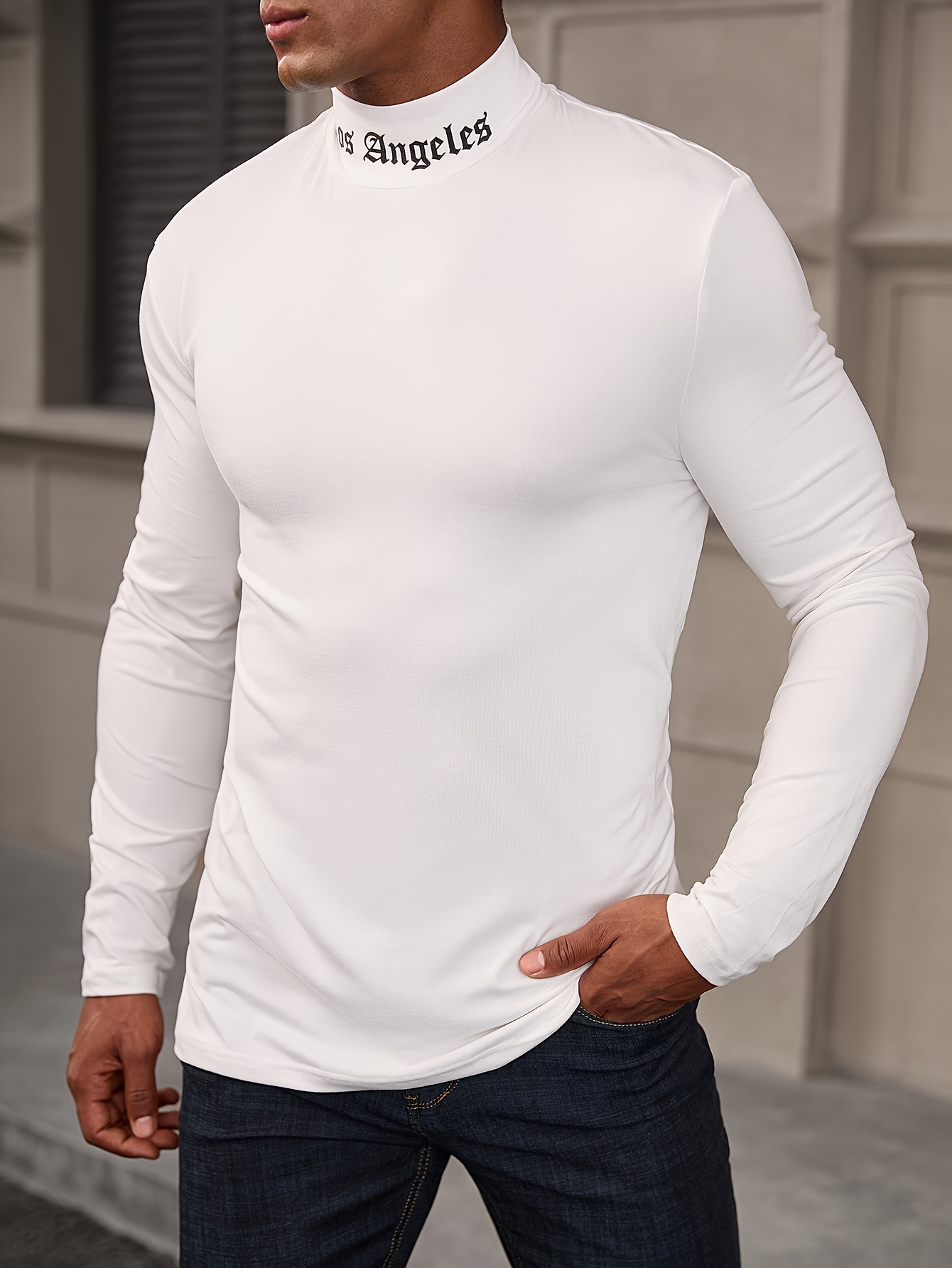 los angeles print men's casual daily long sleeve turtleneck