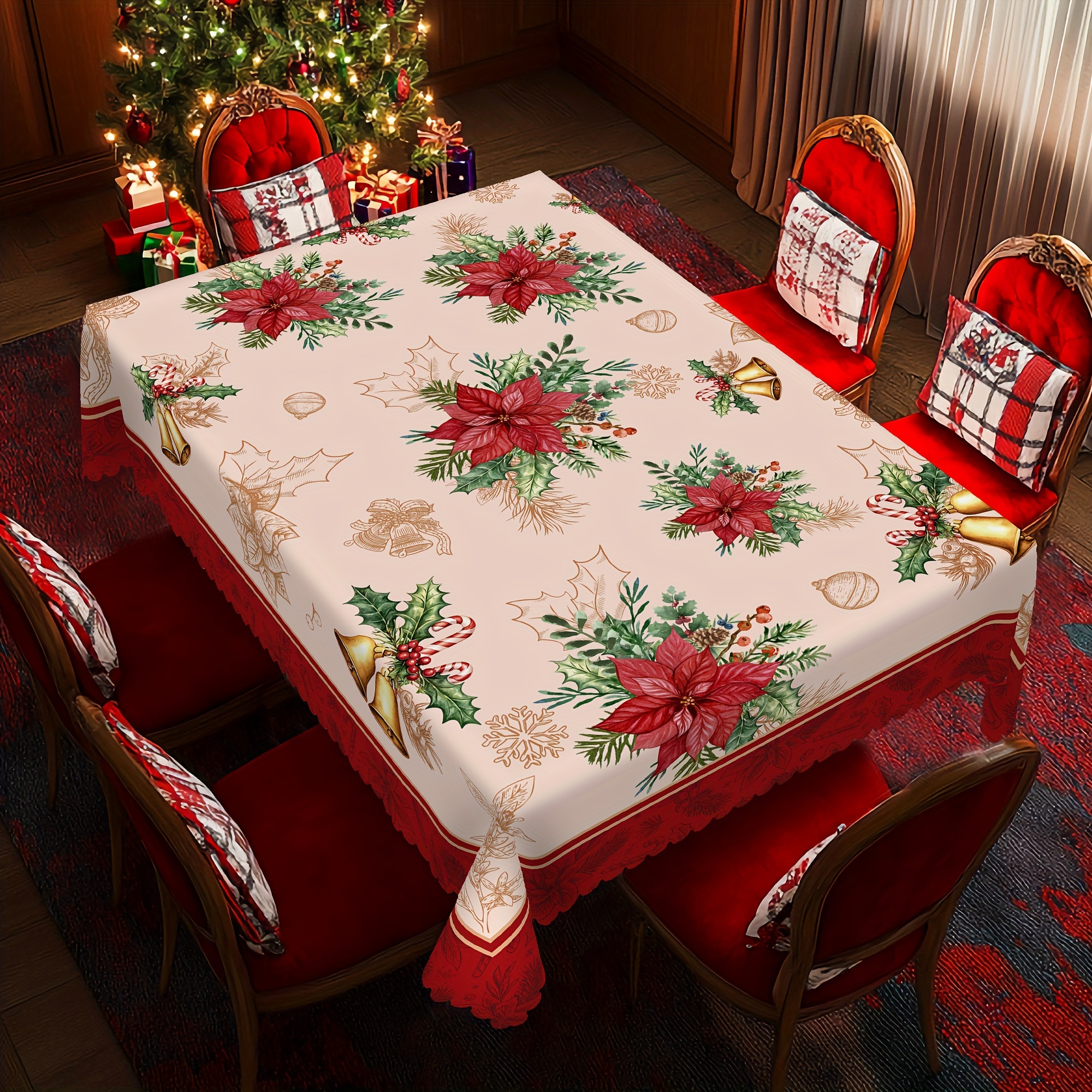 

Christmas Tablecloth With Vintage - Embossed , Holiday Dining & Outdoor Decor, In 4 Sizes (60", 55", 70", 60", 72" Round & Square Options, Ideal For Home & Patio Use