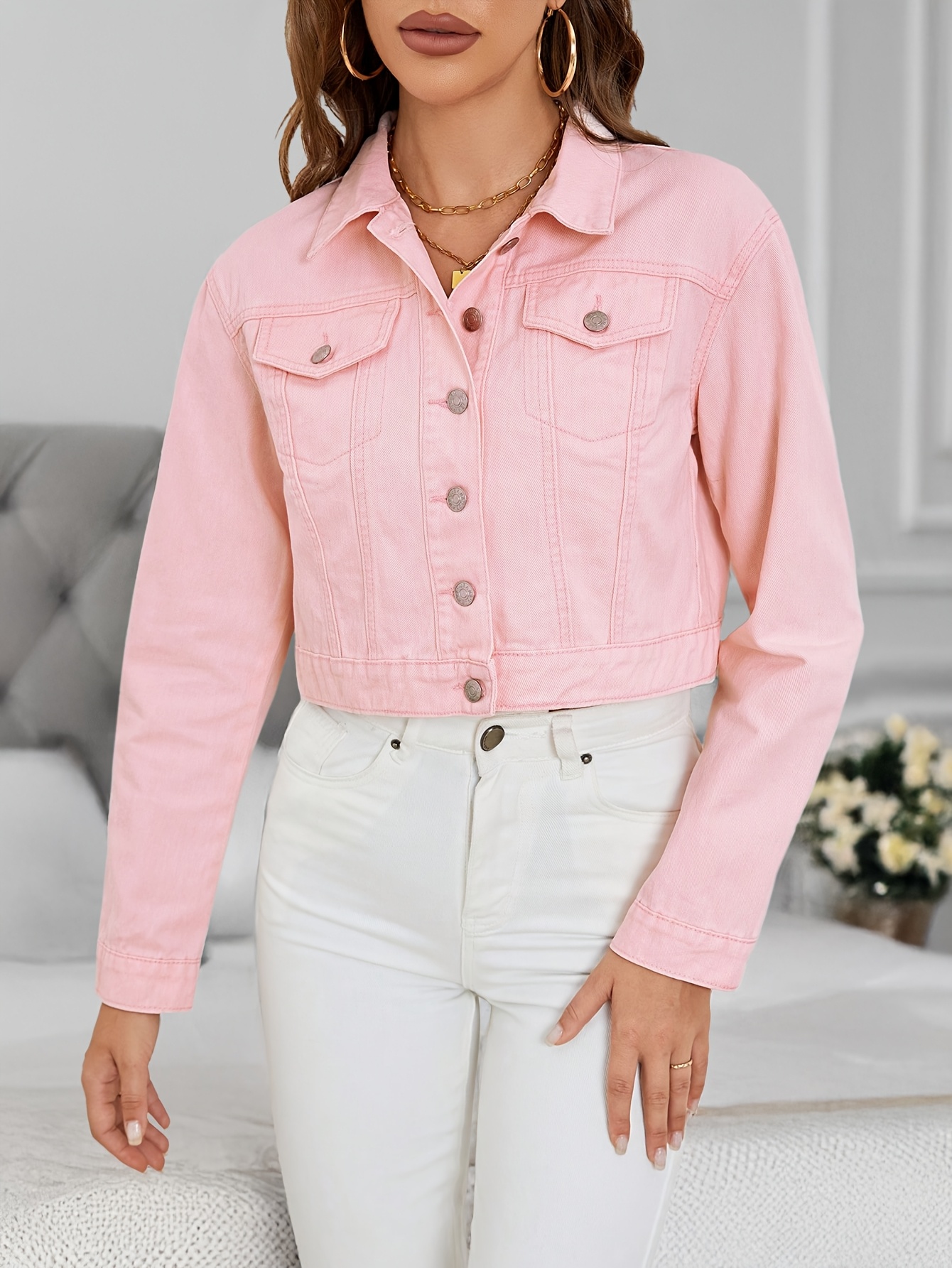 womens non stretch denim jacket classic western jacket Temu Portugal - Main Image