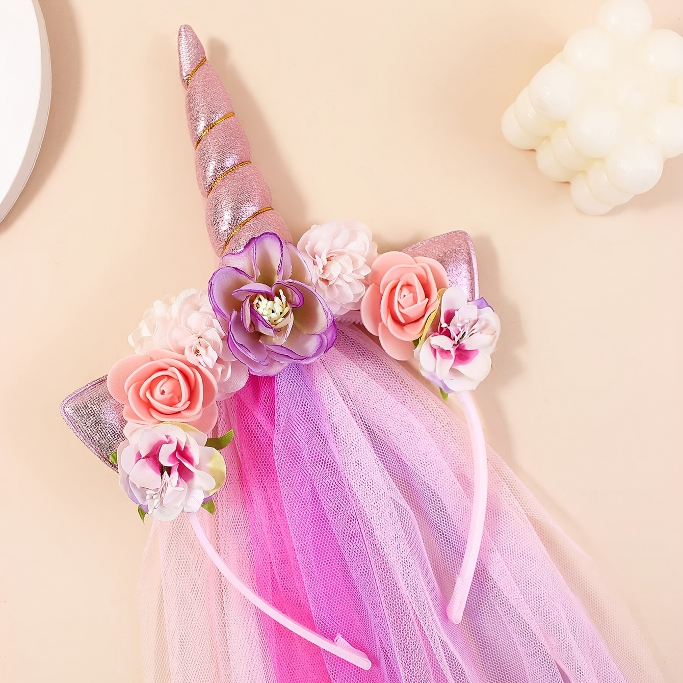 TEMU 1 Unicorn Colored Tulle Flower Headband, Cute, Flowy And Vibrant Hair Accessory