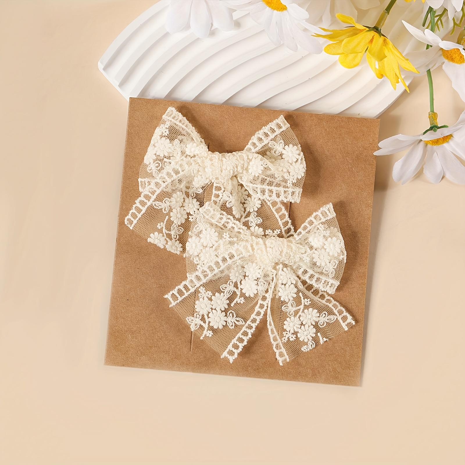 Image of 2pcs & Little Girls Embroidered Bow Hair Clips Suitable For, Weddings, Parties - Cute Bangs & Updo Accessories, //, 2pcs Pack (valuable For Back-to, Weddings, Everyday)