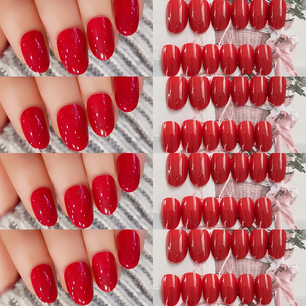 TEMU 144pcs Medium Oval Press-on Nails - Glossy Pure Nail Tips, Full Coverage Reusable Artificial Nails, Women' Manicure, 12 Sizes