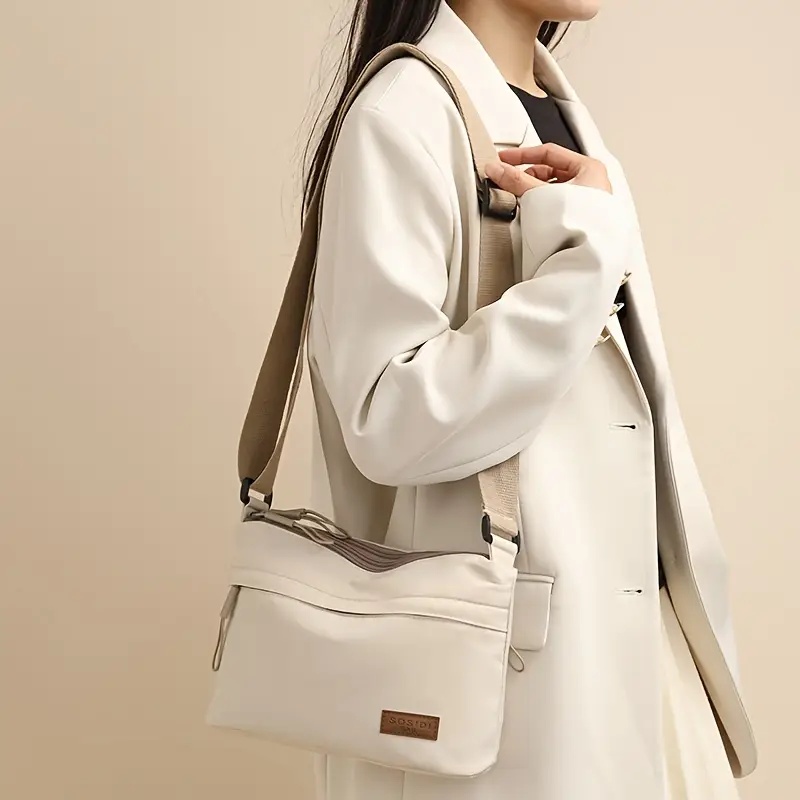 womens large capacity high quality casual solid color crossbody bag with adjustable shoulder strap and zipper closure elegant gray white   canvas bag with compartments for organized storage inside Product details 2