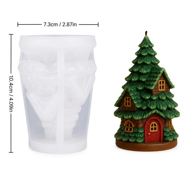 TEMU Molde de silicona de resina, molde de silicona 3D de casa en árbol de Navidad, molde para fundir de y miniatura para manualidades de resina,