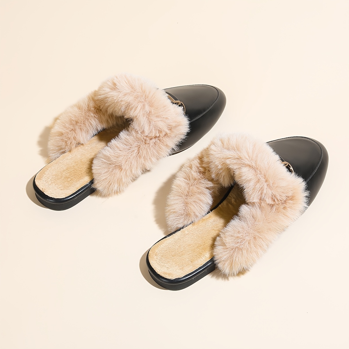 Fuzzy Slippers Sherpa Lined Slides Women Fuzzy House Memory Foam Slippers,  Furry Faux Fur Lined