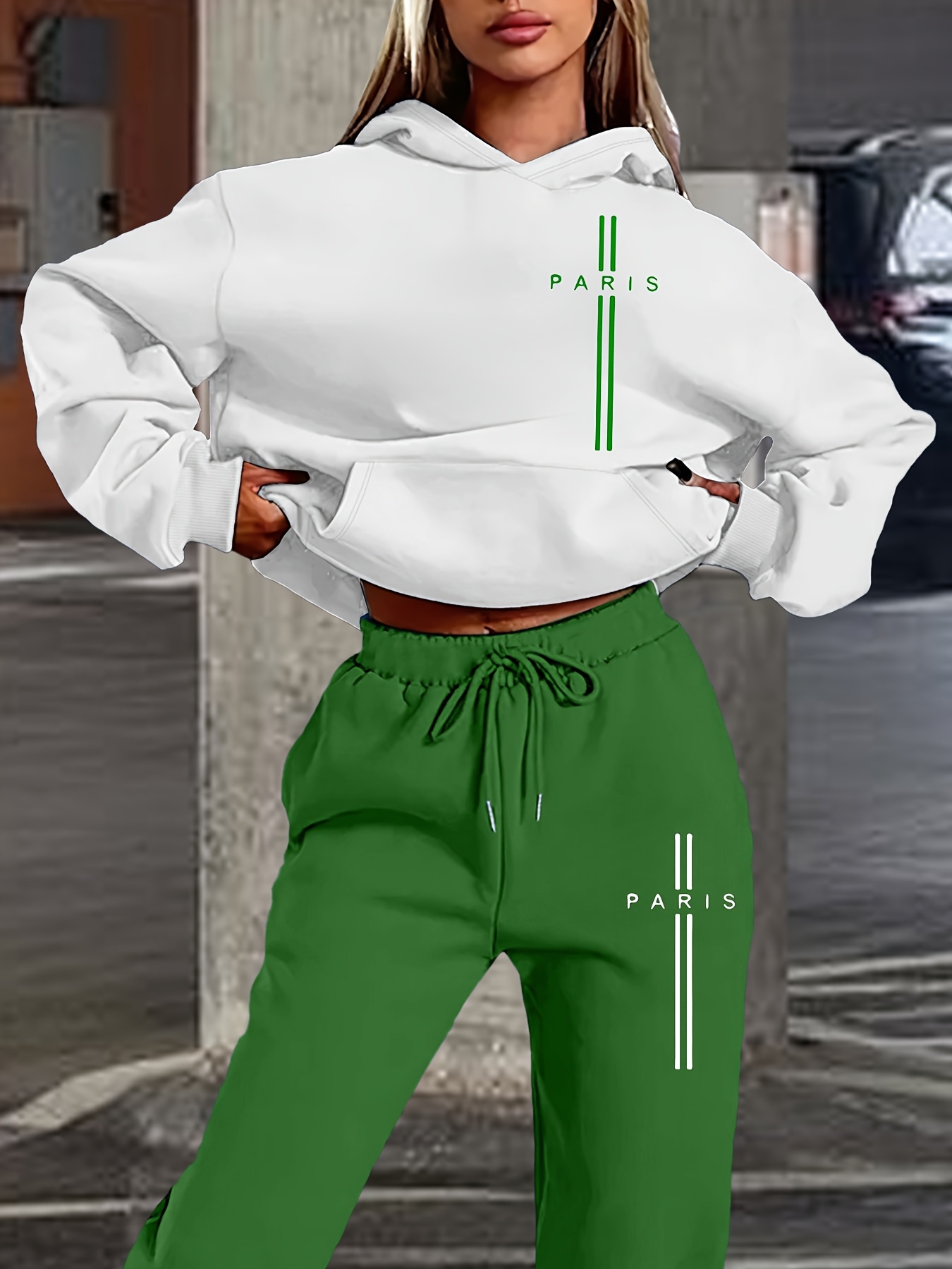 Conjunto deportivo de moda para mujer, otoño e invierno estilo  callejero, rejuvenecedor, con estampado de rayas de de París, s