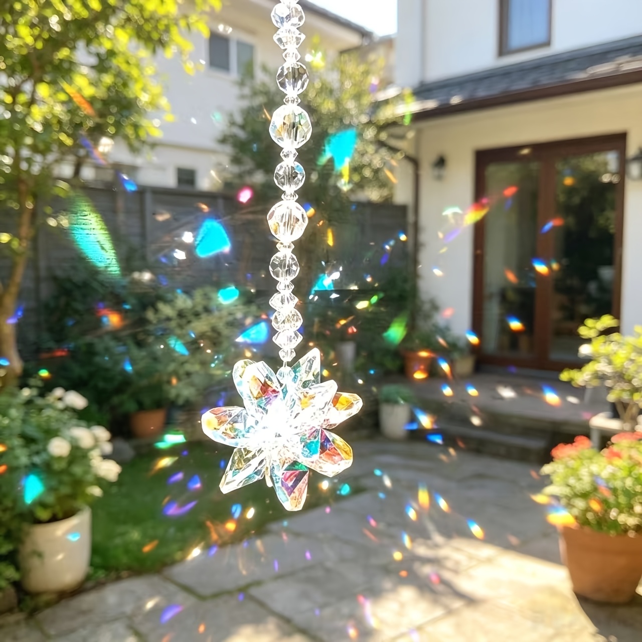 TEMU Colored Crystal Snowflake Light Catcher, Suitable For Indoor Outdoor Decor, Light Catcher, Party Crystal, Home Decor, Car Ornament Halloween