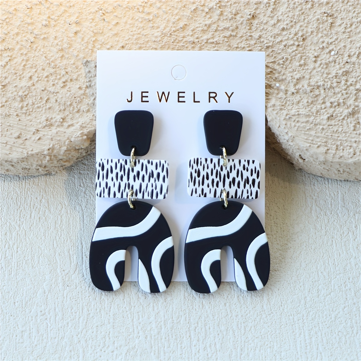E-shop 1 Paar Damen Schwarze Und Weiße Senkrechte Punktprint Tonstruktur Ins Design Trendy Temperament Acryl Ohrringe