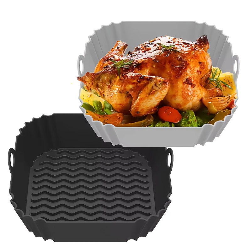 Image of 2pcs Square Silicone Air Fryer Liners, Reusable Air Fryer, Air Fryer Additions, Suitable For 4 Quart Microwave Oven Additions (black + Gray)