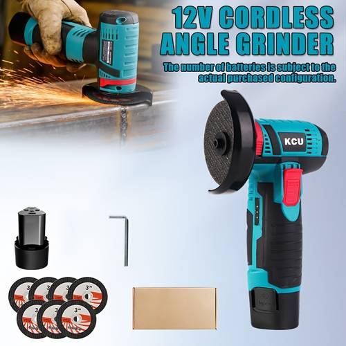12v rechargeable cordless lithium battery tool for home use type c charging multi function grinder and small polisher mini electric saw angle grinder with a 2000mah battery and 7 grinding discs a for