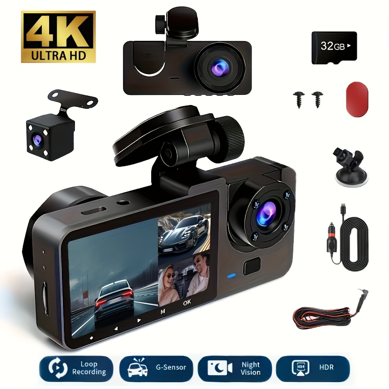 4k 1080p front and rear camera 32gb sd card 4      motion detection function no battery required ips display car camera   24 hour parking mode