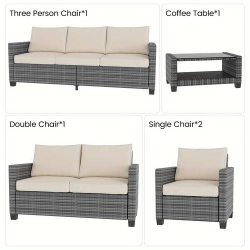 5 pieces patio furniture sets all weather outdoor sectional patio sofa manual weaving wicker rattan sofas with cushion and glass table