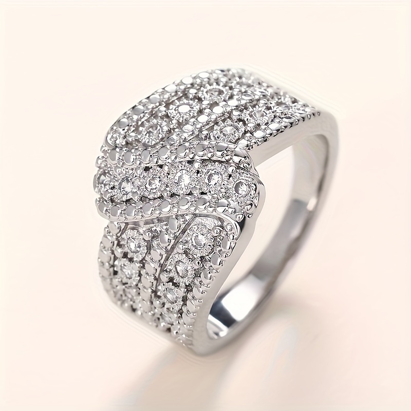 Elegant Fashion Pave Sparkling Zirconia Engagement Ring Bride Wedding Banquet Luxury Premium Jewelry Accessory Valentine's Day Gift