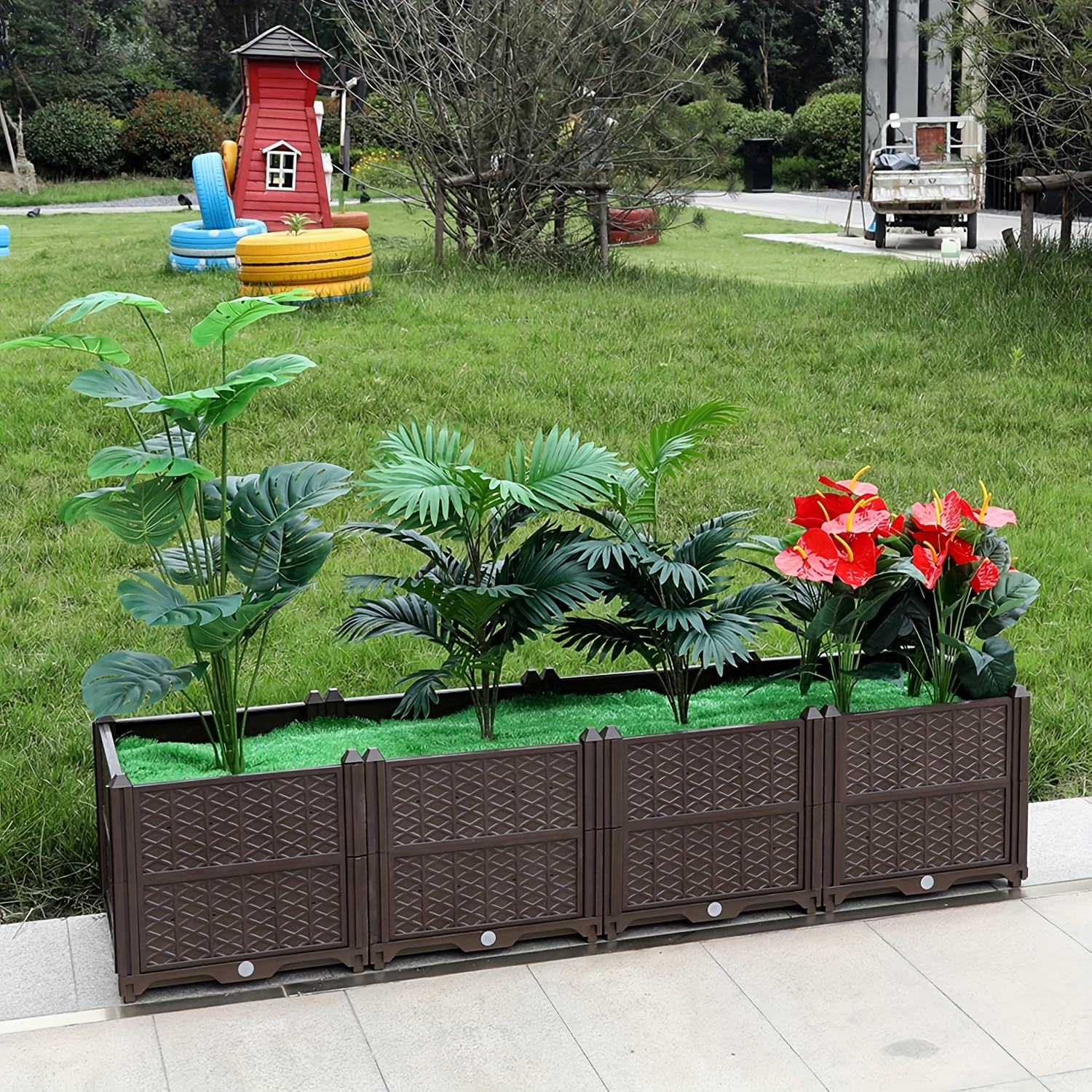 

1pc Rectangular Plastic Planter Box - Indoor/outdoor Raised Garden Bed For , Herbs, Flowers, Succulents - Plant Pot In Brown