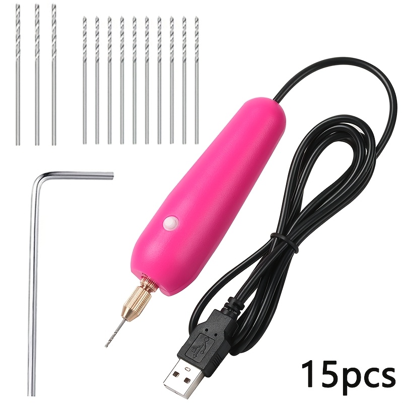 TEMU 15 pezzi Mini Trapano Elettrico Resina Punzonatrice USB Piccolo Trapano Elettrico Lucidatura Gioielli Ciondolo Regalo a Multicolore, Fornito con