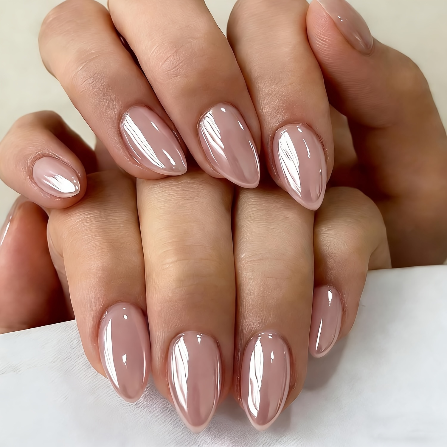 Image of 30pcs Danartlux Short Almond Press On Nails Suitable For Women & - Nude Pink Glitter Full Cover Fake Nails With Shiny Glossy Tips, For Daily Wear, Parties, Spring Summer Nail (no)