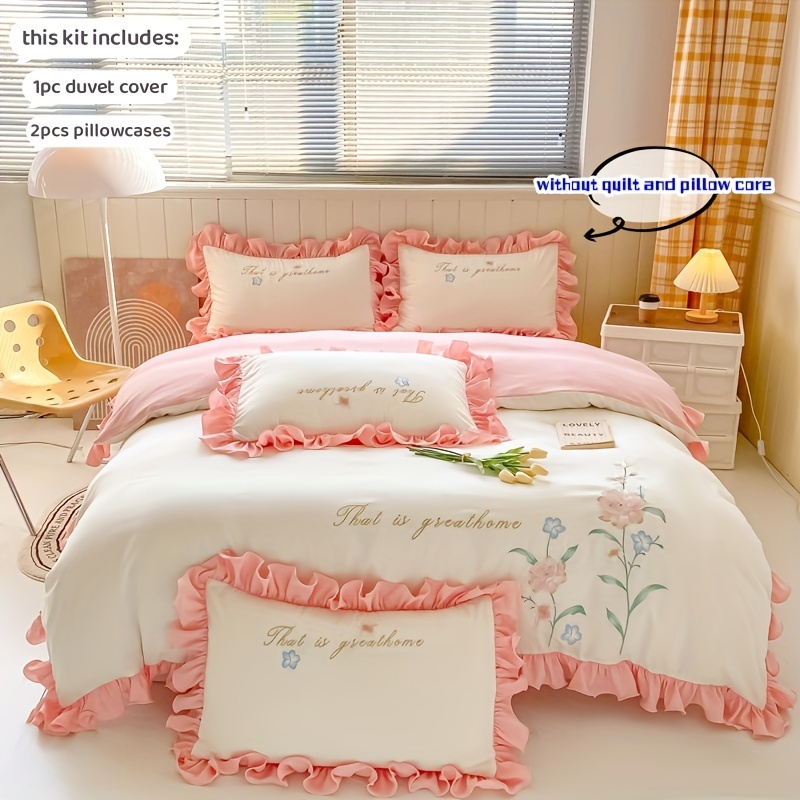 Elegant Embroidered Bedding 3pcs Set Lace Duvet Cover And Pillowcases