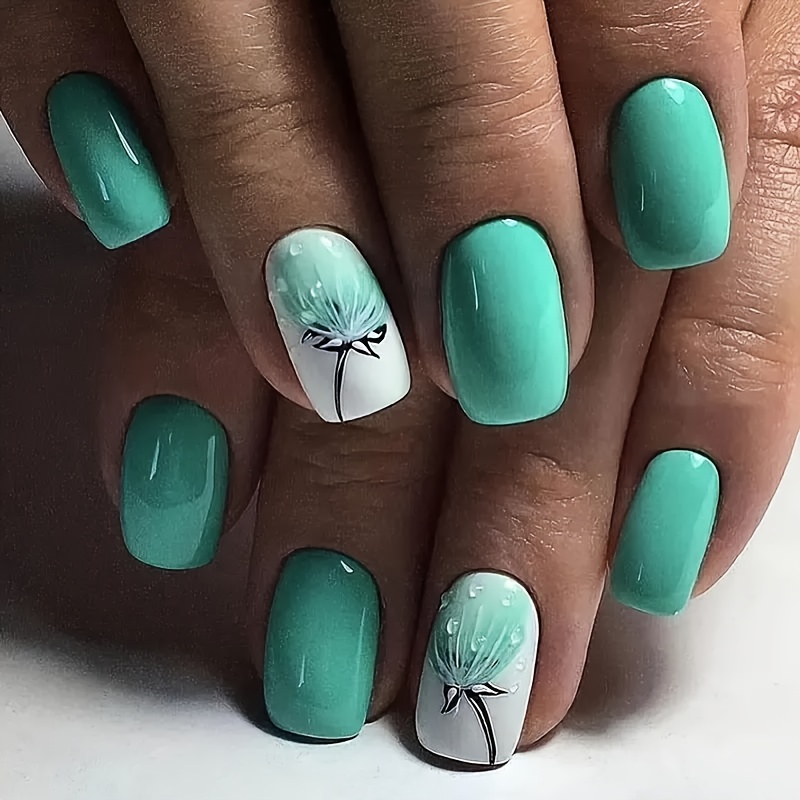 TEMU 24pcs Short Square Press-on Nails Suitable For - Glossy Short Length Artificial Nails With Gel Glue & File, Application, Look, Wearable Gel Nails For & (24pcs)