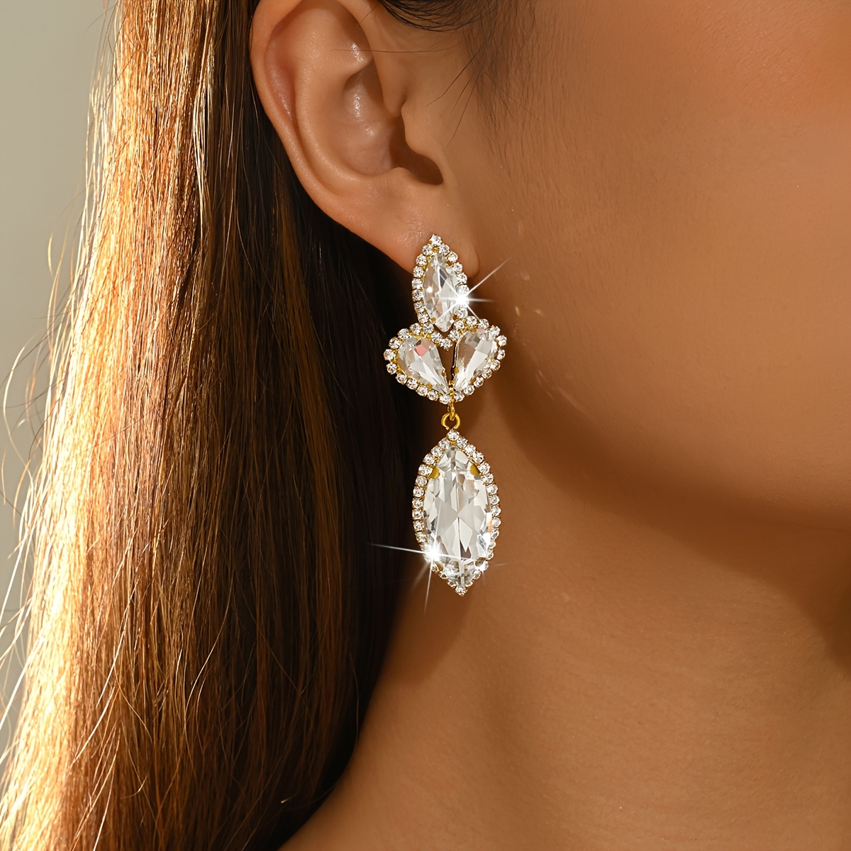 Shiny Multi-Layer White Water Drop Earrings, Elegant