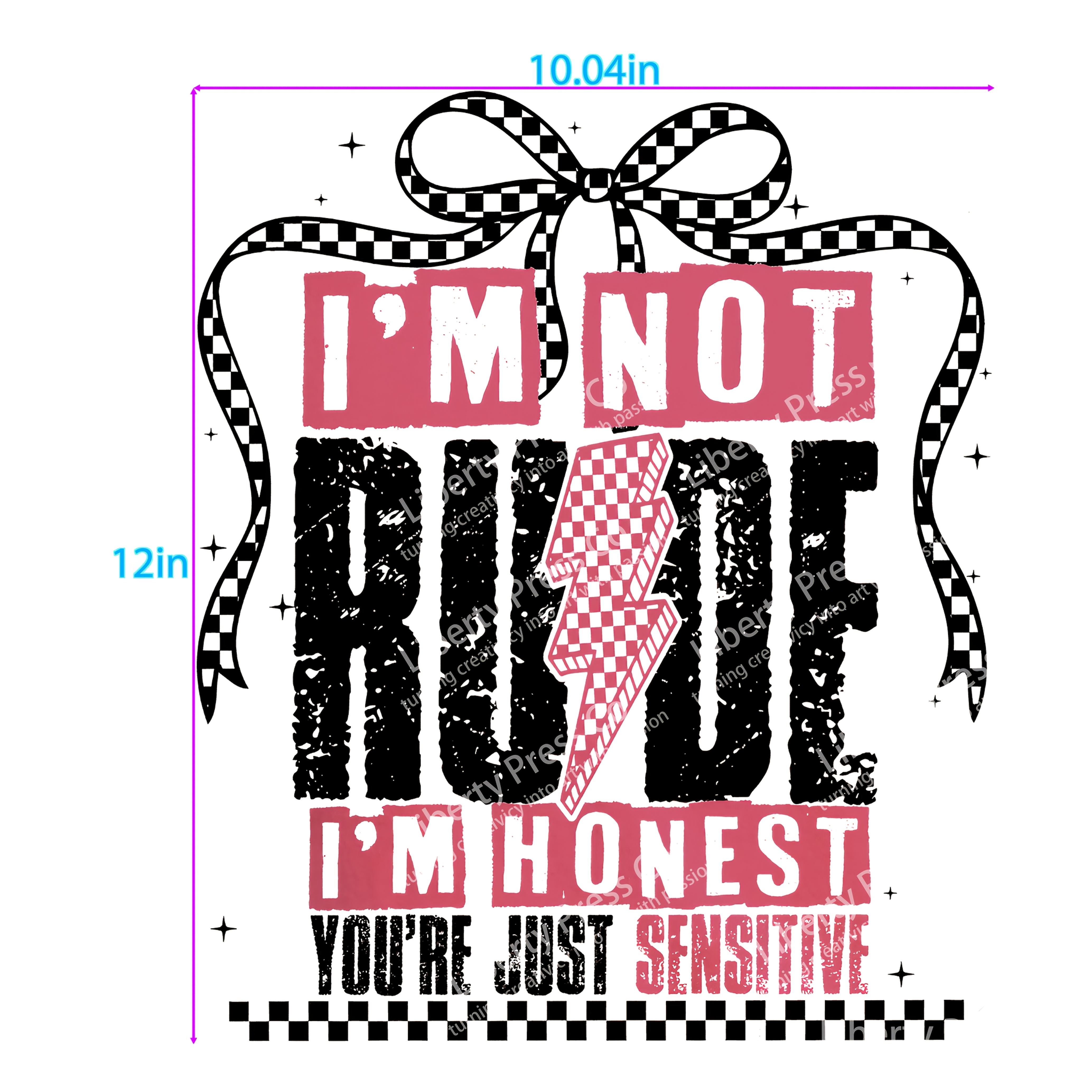 TEMU Heat Transfer Vinyl Sticker: " Rude I'm " Slogan With Checkered Bow & Lightning Pattern, Durable Plastic Heat Press Decal For Decorating