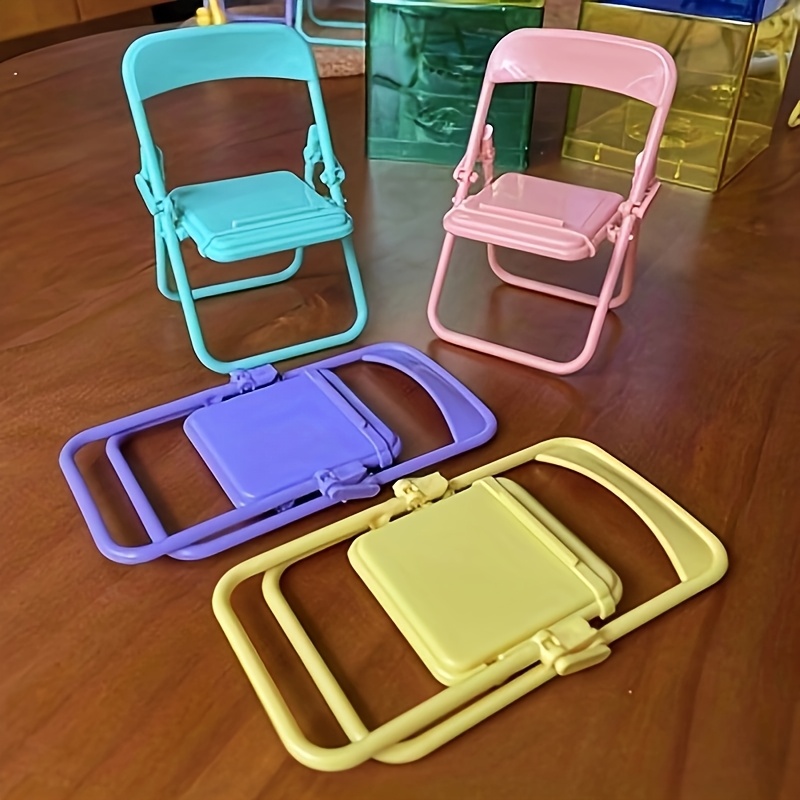 

4pcs Miniature Folding Chairs Set For Cake Decoration, Party Supplies & Phone Stand - Plastic, No Electricity Needed, Featherless Desk Accessories