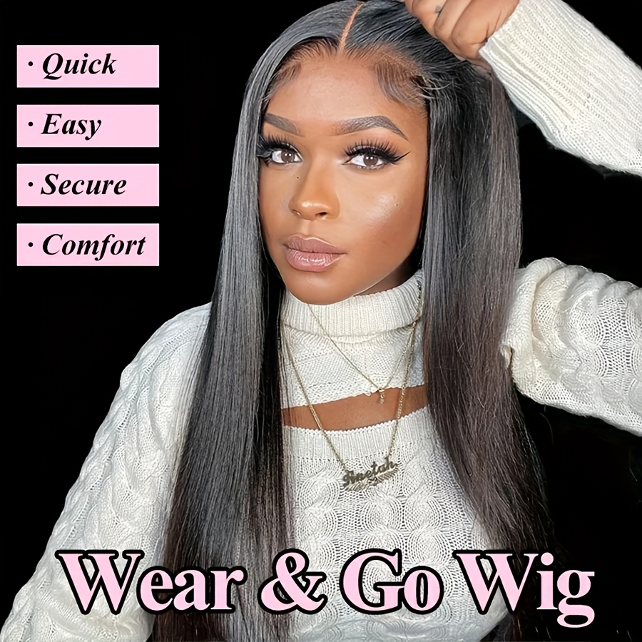 TEMU 6x4 Hd Lace Put On And Go Glueless Closure Wigs Human Hair Straight Human Hair Pre Pre Cut No Glue 3 Seconds To Wear Glueless Wig Transparent Lace Front Wigs Human Hair Wig 250% Density