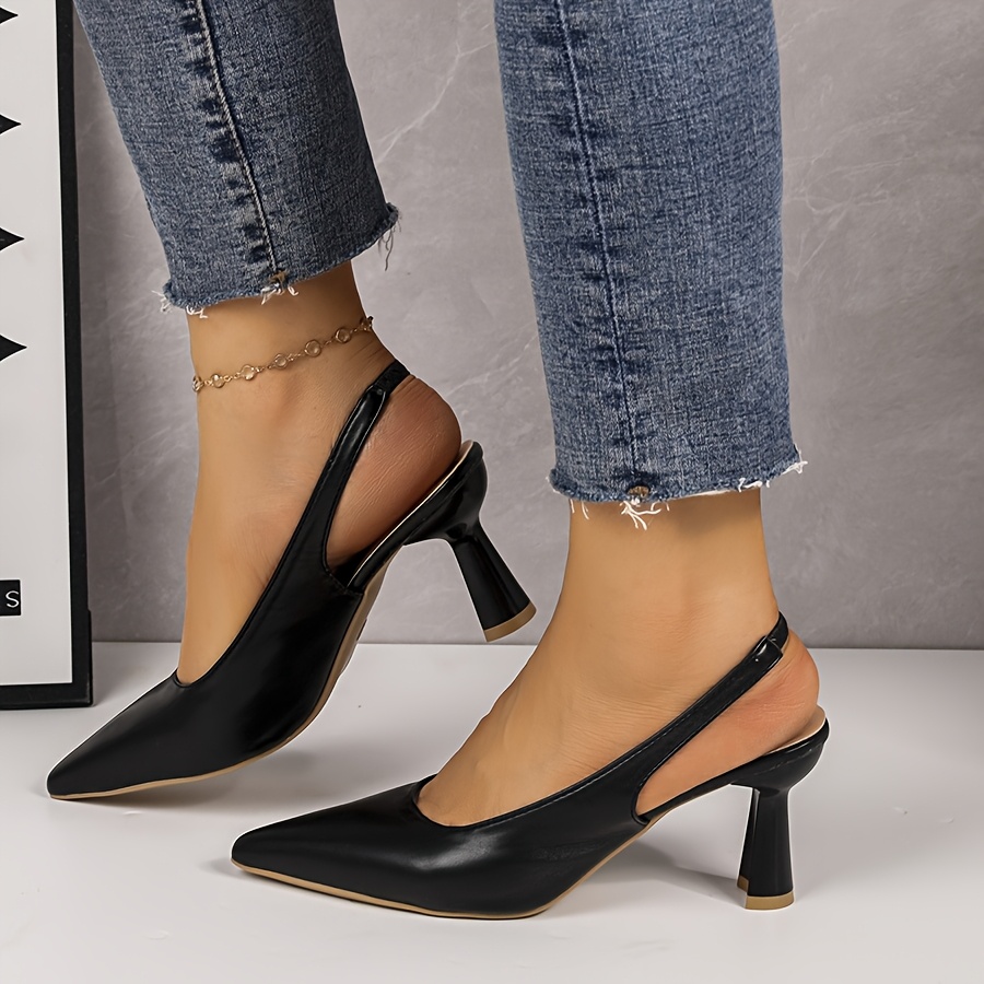 Women's Pointed Toe Stiletto Heel Sandals Slip-* Professional Work Shoes  with Synthetic Cover, Comfortable for Office Formal Eve