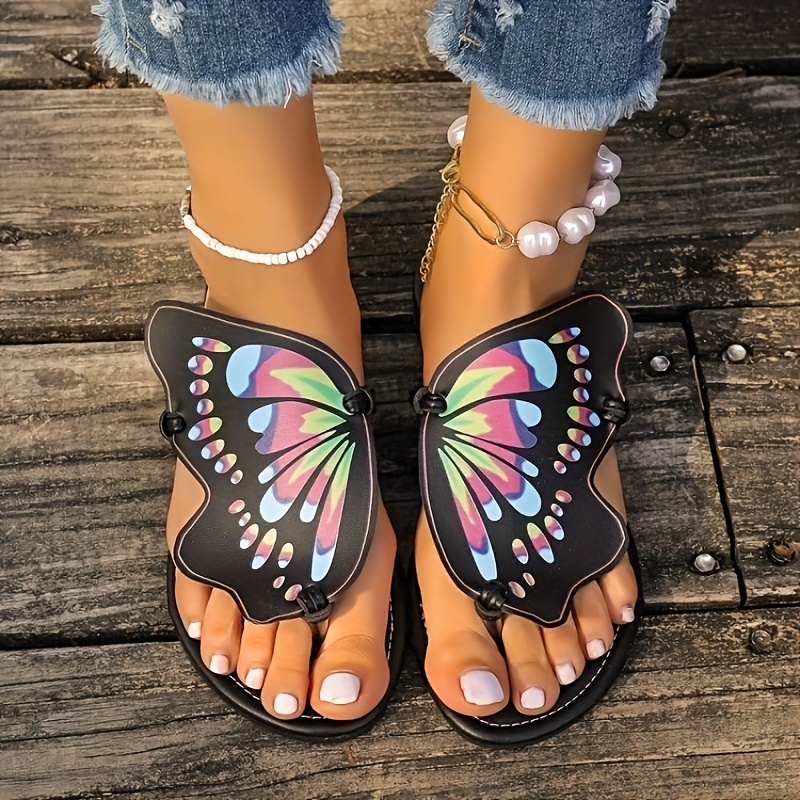 

Women's Fashion Butterfly Wing Design Flip Flops, Casual Faux Leather, Comfortable Summer Slide Sandals