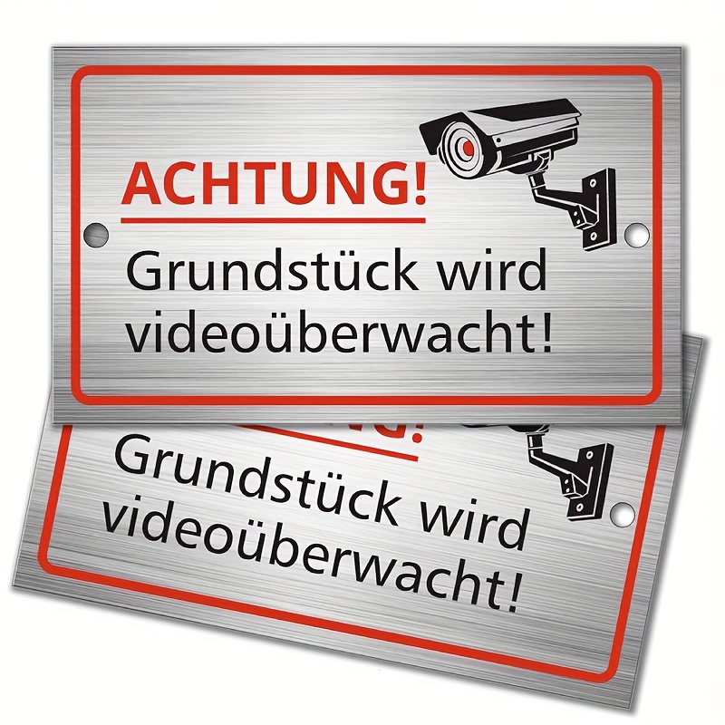 E-shop Deutsches Sicherheitswarnschild, Videobewachungsschild, 10 x 6cm Aluminiumschild Kameraüberwachung, Privatbeschäftigungs-Warnschild für