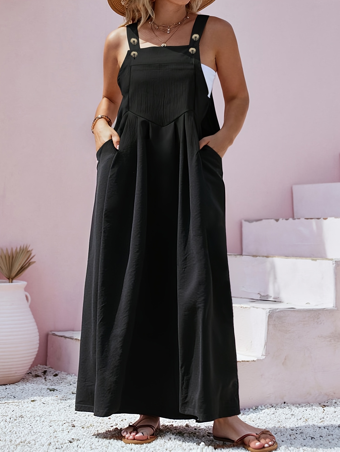 plus size plus size womens spring summer black overall maxi - Temu Colombia