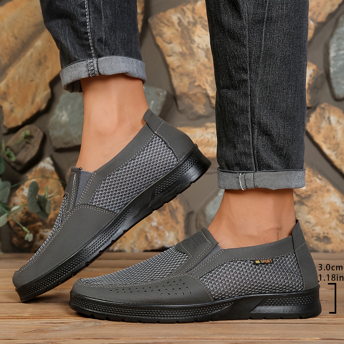 TEMU Men's Casual Comfortable Slip-on, Breathable All-match Daily , Pu Thick Sole