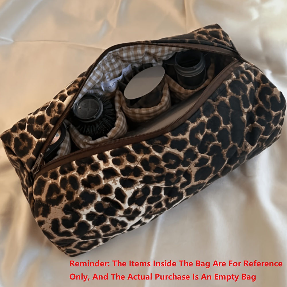 1pc Leopard Print Makeup Bag, Hair Dryer Additions Storage Bag, Travel Hair Additions Portable Storage Bag, Large Capacity Makeup Bag