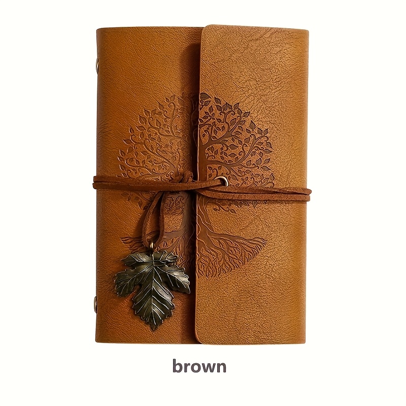 TEMU Vintage-inspired Spiral Notebook With Wish - Leather, Travel Journal With Ribbon Closure, Recording And Memories, Travel Journaling | Decorative