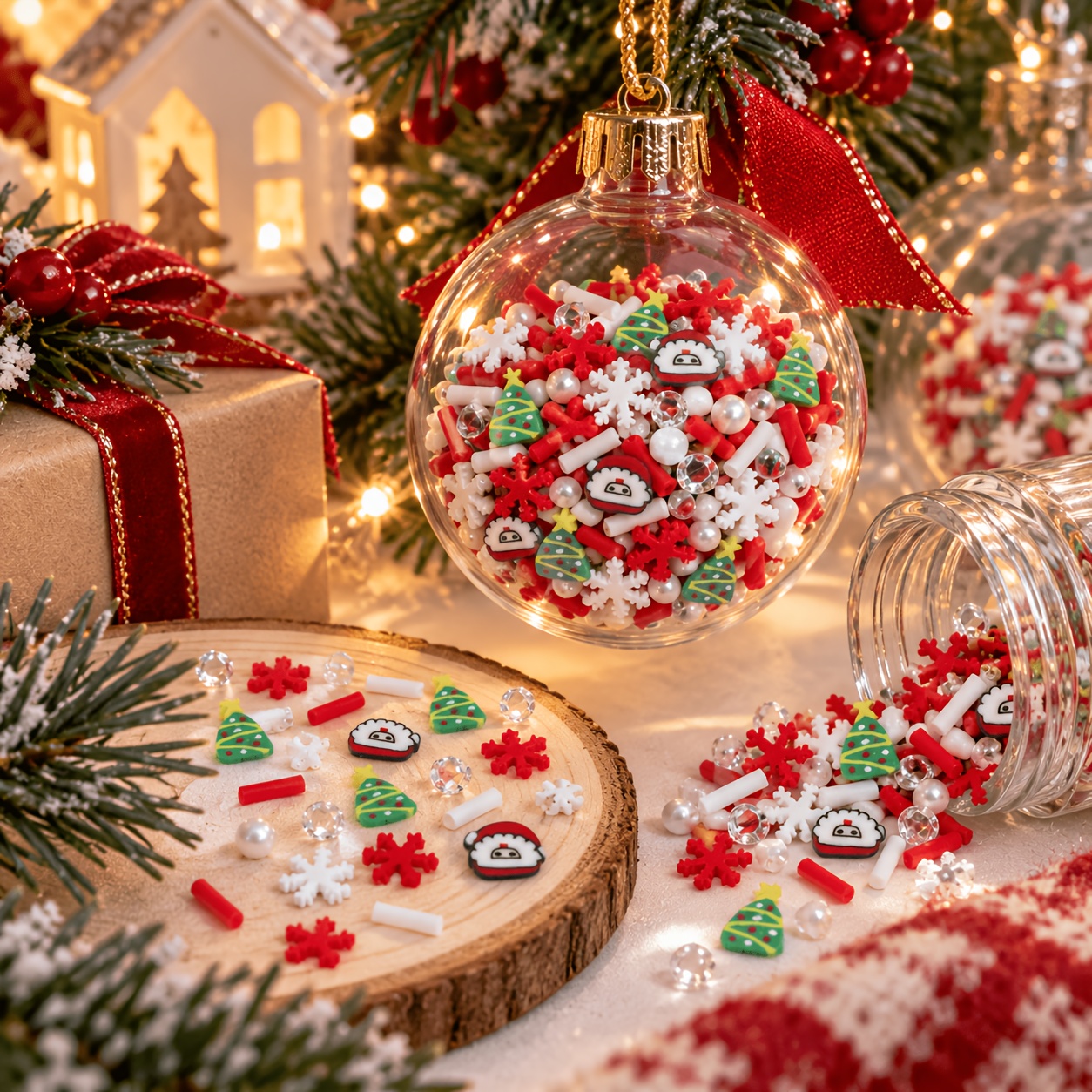 TEMU 2250 pièces de tranches de pâte polymère de Noël, arbre de Noël, chapeau de Père Noël, chaussette, de neige, perle, d'artisanat d'hiver,