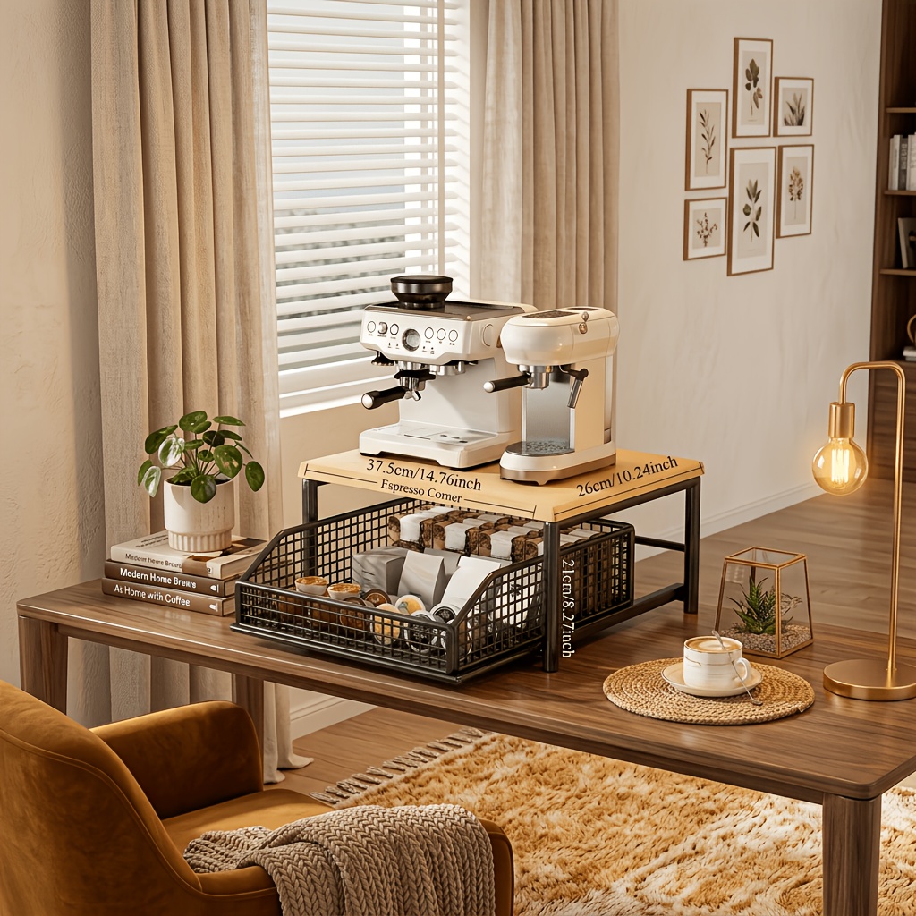 Black/White Kitchen Microwave Stand with Drawer, Space-Saving Storage Rack