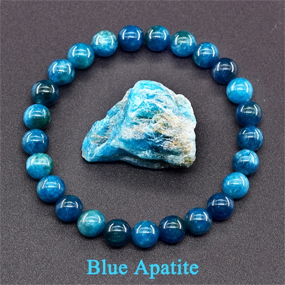 8mm Natural Apatite Beaded Elastic Bracelet, Suitable As 's Christmas Gift For Daily Wear