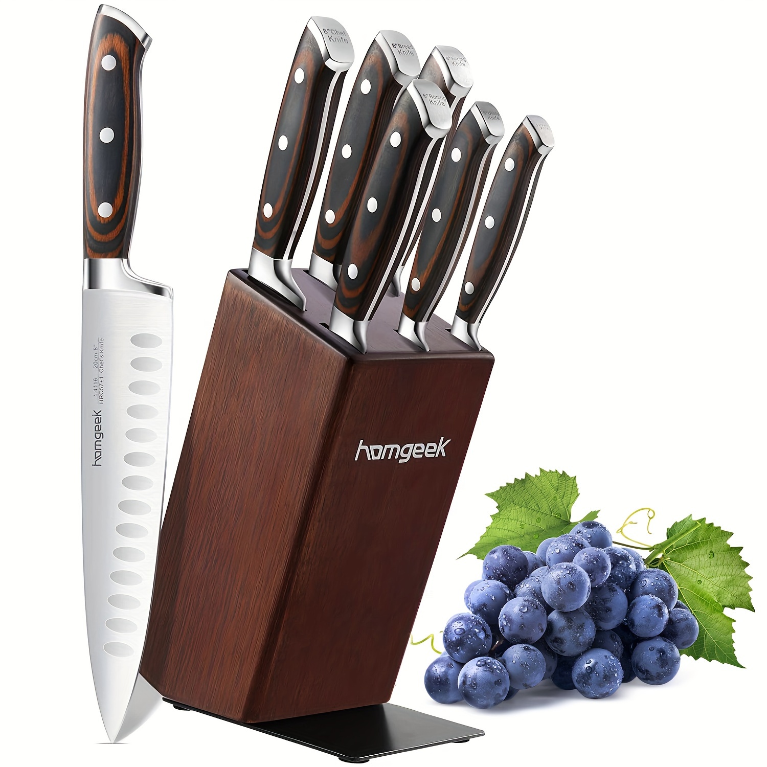 TEMU 7pcs Knife Set With , Kitchen Knife Set With German 1.4116 Stainless Steel Blade, Ergonomic Handle And Rubberwood