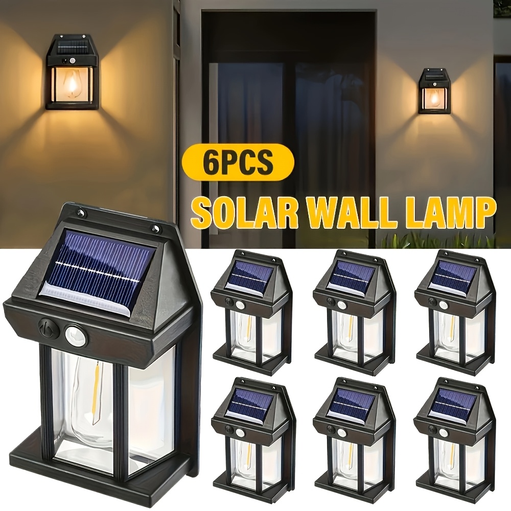 TEMU Set Of 6 Solar-powered Wall Lights Featuring Detector, Offering 3 Lighting Options, Suitable For Outdoor Use In Patios, Gardens, And Garages.