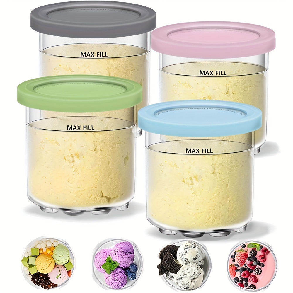 

4-piece Creami Pints & Lids Set For Ninja - Reusable Ice Cream Containers, Smoothie Cups Compatible With Nc299amz & Nc300s Series - Dishwasher Safe, Round Plastic Canisters