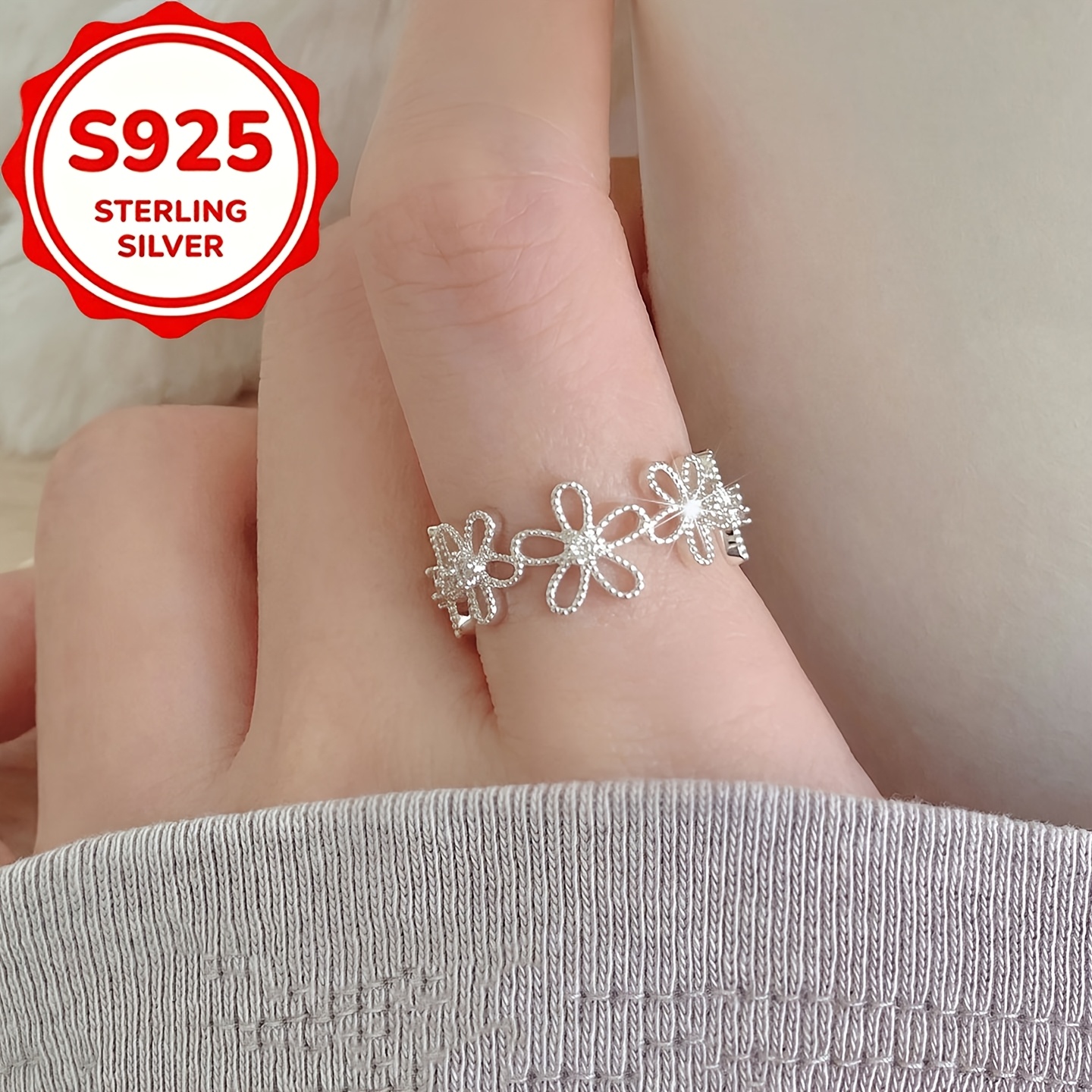 Women's S925 Silver Lace Flower Zirconia Ring, Elegant Gift