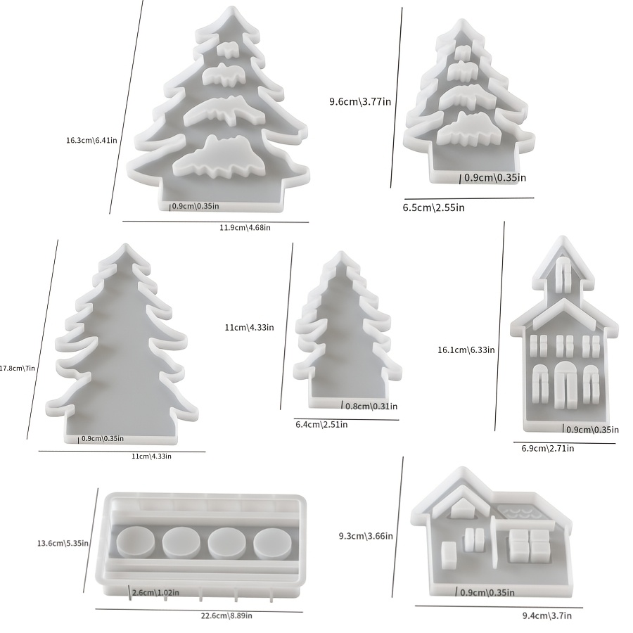TEMU Resin Silicone Mold 7pcs Christmas Tree Insert And Rectangular Candle Holder Set Decoration Mold Suitable For Making Dropper Gypsum Candles,