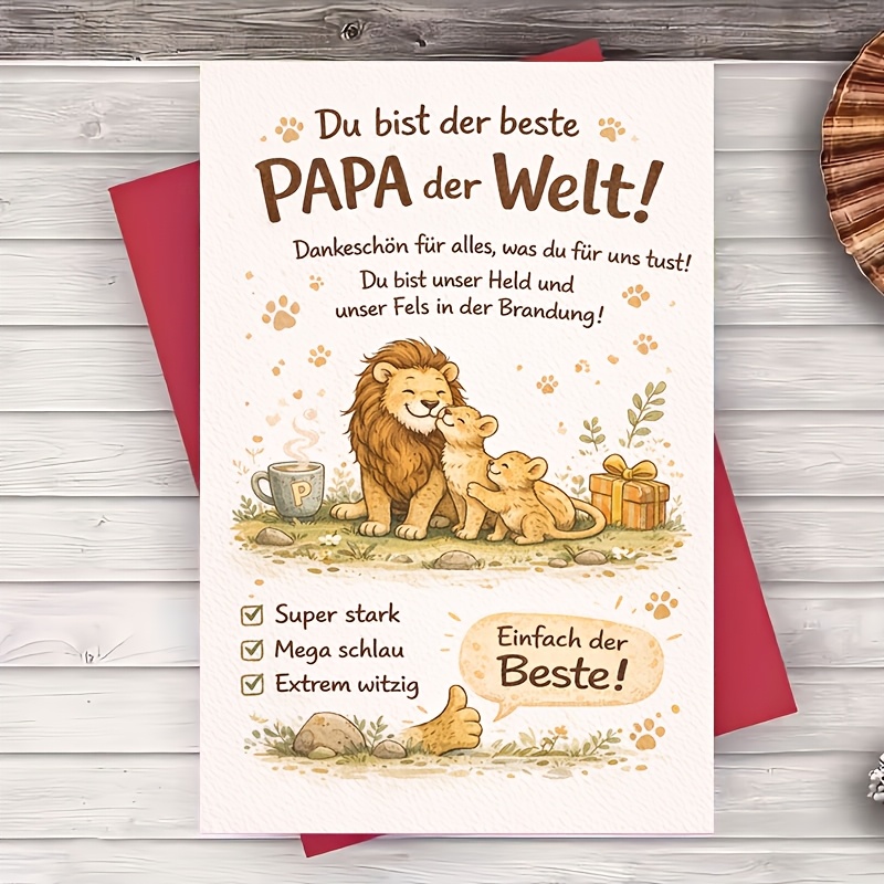 E-shop Ein Umschlag und eine Grußkarte Vatertag Grußkarte Niedlicher Löwe für Dankeskarte für Papa von Familie Geburtstag Jahrestag
