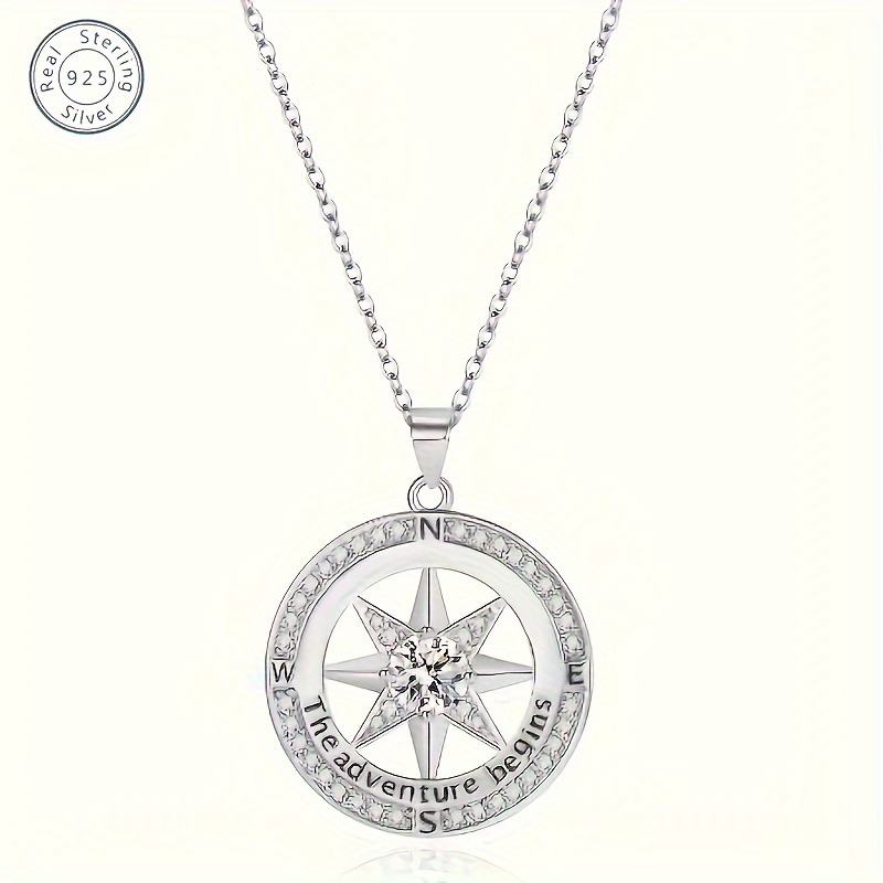 

S925 Silver Compass Necklace As An Anniversary Gift For Wife, Best Gift For Women's Birthday, Comes With Exquisite Gift Box