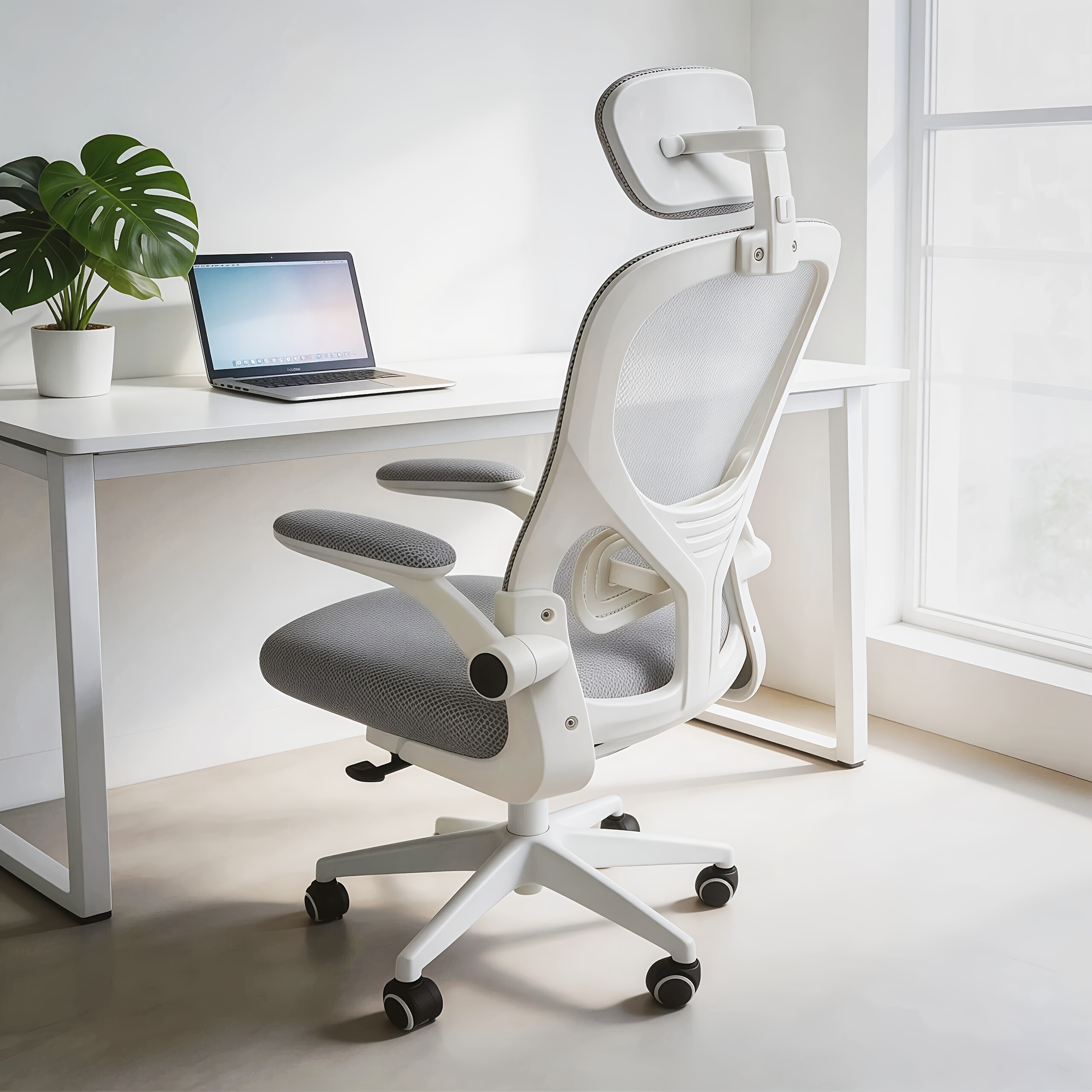 Image of Office Chair Mesh High Chair With Lumbar Support 3d Headrest 90 Degree Rotating Armrests Wheels Comfortable Gaming Chair