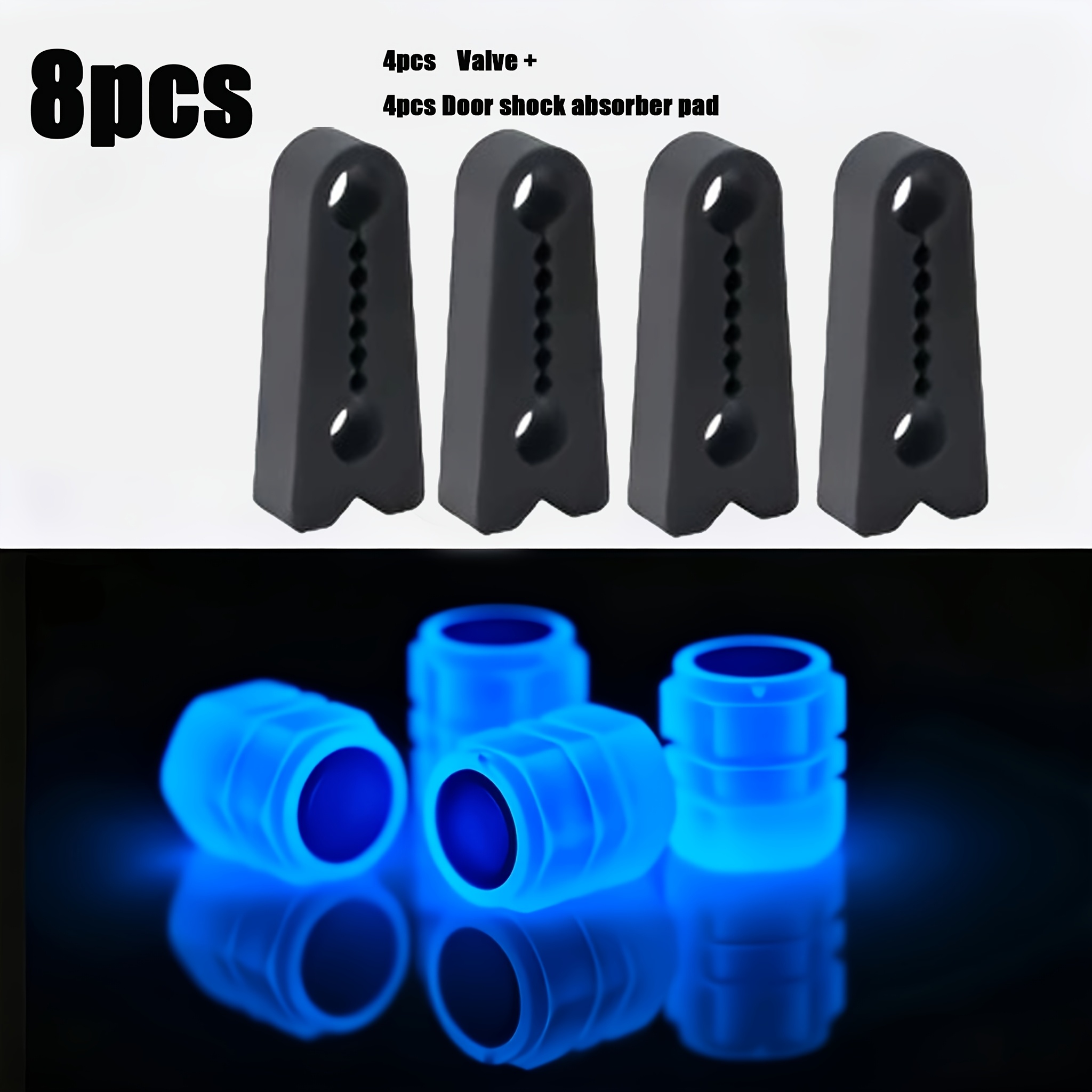 TEMU Set de Regalo para Coche, Kit de 8 Accesorios (4 Tapones de Válvula Fluorescentes que en y 4 Almohadillas para la Ranura de ) Tapones de Válvula